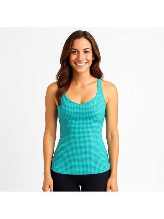 Lucy Tops - Lucy Floral Turquoise Blue Built In Bra Workout Top Size Small